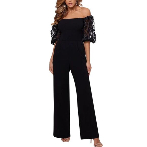 Xscape "BELLE" OFF SHOULDER SCUBA CREPE JUMPSUIT Size 14 New w/ Tag MSRP $219 - Picture 11 of 15